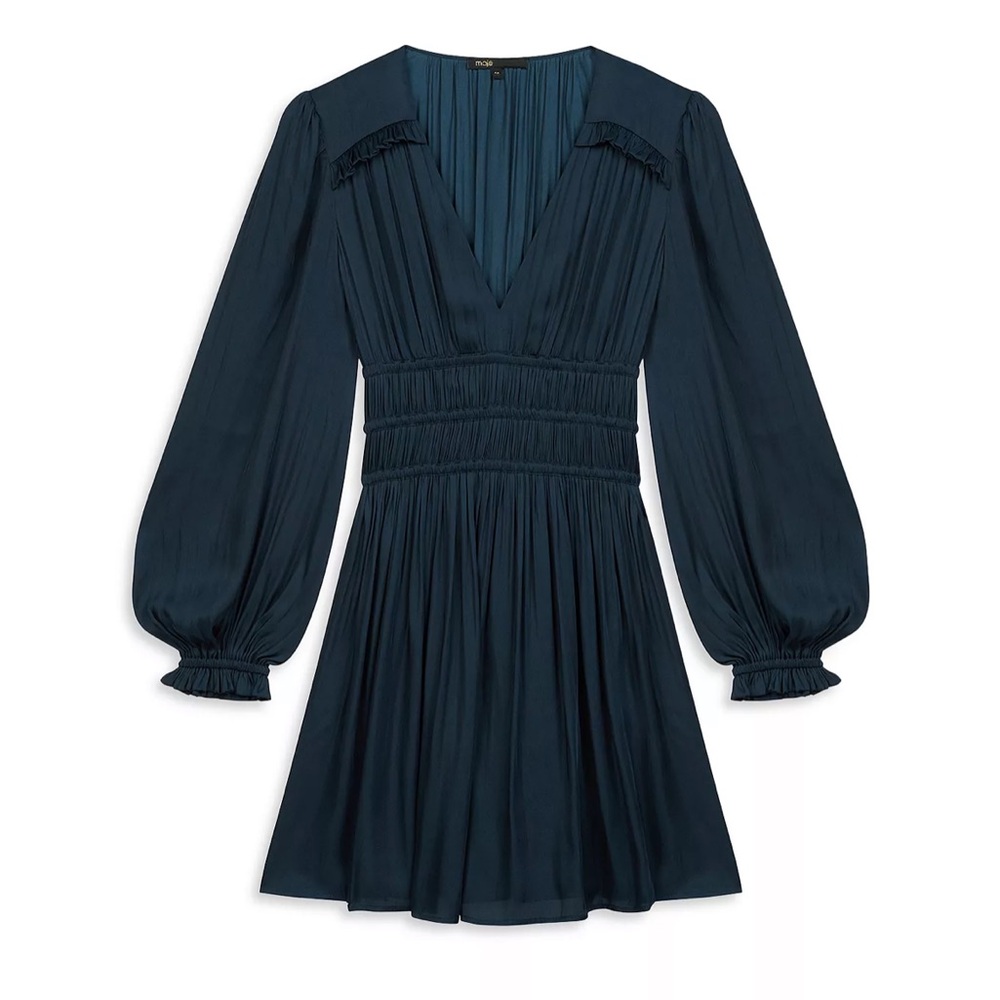 Maje Riane Satin Mini Dress - Navy